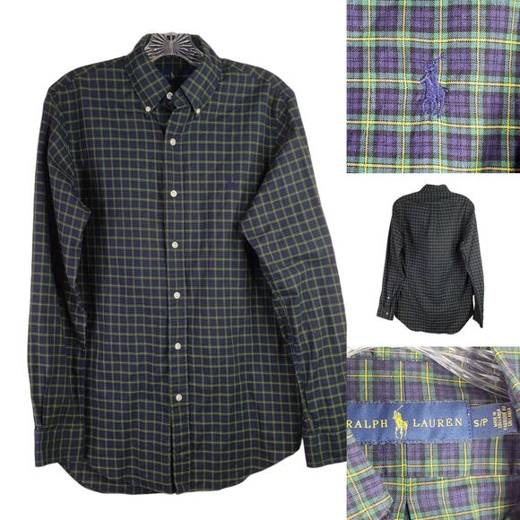 Polo Ralph Lauren Shirt Oxford Men's Small Tartan Blue Plaid LS Button Down - Picture 1 of 7